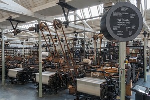 Blick in den Websaal mit zahlreichen Maschinen