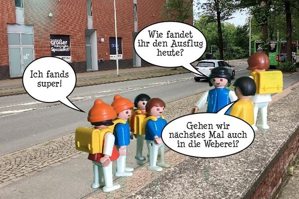 Seite eines Comics mit Playmobilfiguren und Sprechblasen.