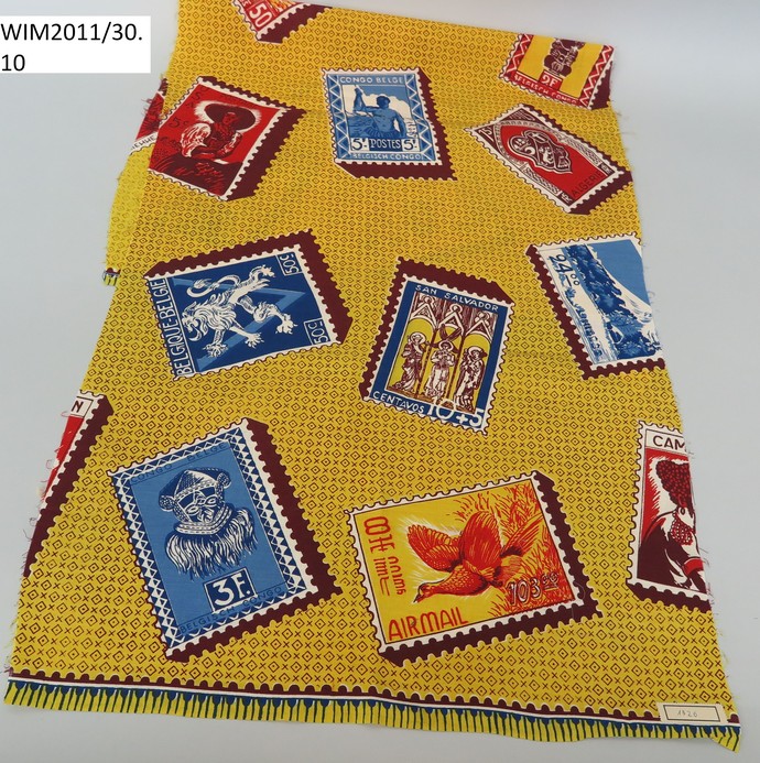 Stoff mit verschiedenen lokalen Briefmarken